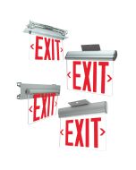 Mule Lighting PVT-1-A-RC-U-BA Pivotal Series Edge-Lit Single Face Exit Sign AC Only with Red LED Clear Panel Surface in Brushed Aluminum Housing