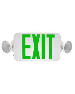 MaxLite EXC-GWRC Exit Sign and Frog Eye Emergency Combo Unit White Thermoplastic with Green Letters - Remote Capable