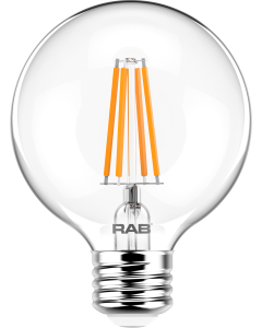 RAB Lighting G25-3-E26 Energy Star Rated 4 Watt LED G25 Filament Lamp Dimmable Replaces 40W Incandescent