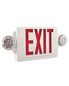 Main Image Lithonia Lighting LHQM-LED-R-M6 Two-Lamp Quantum LED White Exit Sign Emergency Combo Unit with LED Heads Red StencilLithonia Lighting LHQM-LED-R-M6 Two-Lamp Quantum LED White Exit Sign Emergency Frog Eyes Combo Unit