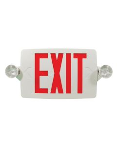 Barron Lighting QCRT-R-WH 1 Watt LED Double Lamp Head Slim Exit Sign Emergency Light Combo Unit with NiCad Battery
