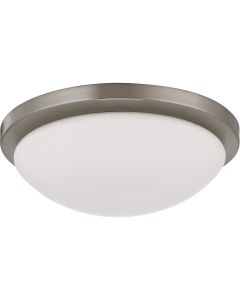 Satco Lighting 62-1042 18 Watt LED Button Flush Mount Dome Light Fixture with Brushed Nickel White Glass Dimmable 3000k
