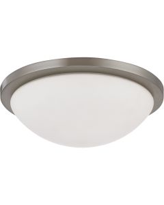 Satco Lighting 62-1043 18 Watt LED Button Flush Mount Dome Light Fixture with Brushed Nickel White Glass Dimmable 3000k