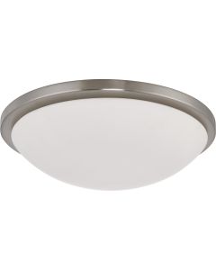 Satco Lighting 62-1044 25 Watt LED Button Flush Mount Dome Light Fixture with Brushed Nickel White Glass Dimmable 3000k