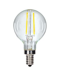 Satco Lighting S9870 2.5 Watt G16.5 LED Filament Light Bulb Clear Finish E12 Candelabra Base Dimmable 2700K