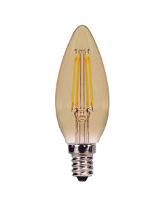 Satco Lighting S9986 3.5 Watt Torpedo CTA LED Filament Light Bulb Amber Finish Candelabra Base 120V Dimmable 2200K