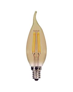 Satco Lighting S9987 3.5 Watt Flame CFA LED Filament Light Bulb Amber Finish Candelabra Base 120V Dimmable 2200K